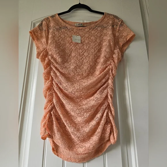 Free People Intimately Keep It Simple Lace Ruched Top Y2k Coral Blush XL NWT - Picture 9 of 12